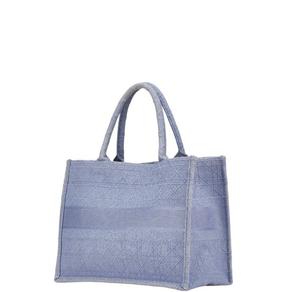 Christian Dior Dior Cannage Book Tote Medium Handbag Bag Blue Canvas Women's - Picture 2 of 8